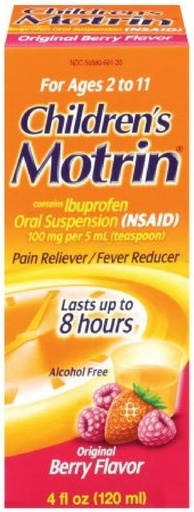 [BRSWIGQIPNYAMHA5] Motrin Children's Ibuprofen Oral Suspension Original Berry Flavor, 100 mg, Original Berry Flavor 4 oz (Pack of 4)