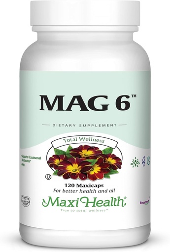 [BRSWIYYICBYGOYI3] Maxi Health MAG 6 - Magnésium (sous forme d'oxyde, de glycinate) avec vitamine B6 - Migraine, Crampes musculaires, Soutien en pierre rénale - Supplément de magnésium pour les femmes et les hommes - 120 capsules - Kosher