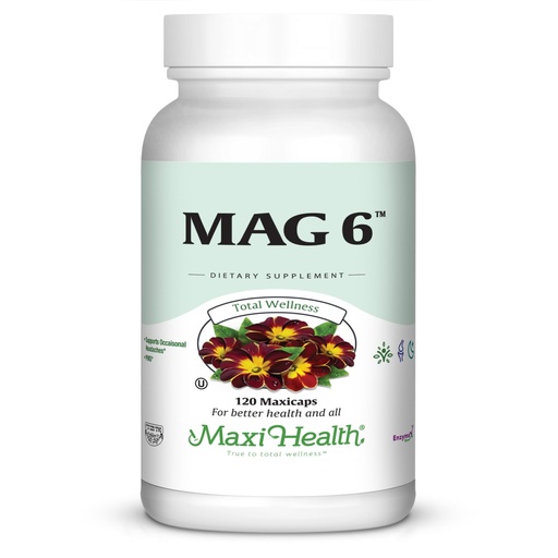 [BRSWIYYICBYGOYI3] Maxi Health MAG 6 - Magnesium (as Oxide, Glycinate) with Vitamin B6 - Migraine, Muscle Cramps, Kidney Stone Support - Magnesium Supplement for Women & Men - 120 Capsules - Kosher