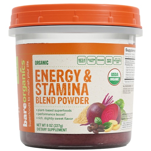 [BRSWGFQNOAOWMF34] BareOrganics Energy & Stamina Blend Powder - Superfood Performance Booster with Beet, Maca & Cacao, Vegan, Non-GMO, Gluten-Free Natural Energy, 8 Oz