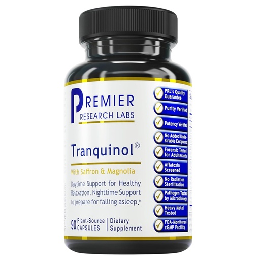 [BRSWYAIDCBYQEG3B] Premier Research Labs Tranquinol - Natural Sleep Aid Supplement for Deep Sleep Support and Calm Mind | Magnesium, Turmeric, Lemon Balm & Saffron Extract - Pure Vegan - 90 Plant-Source Capsules
