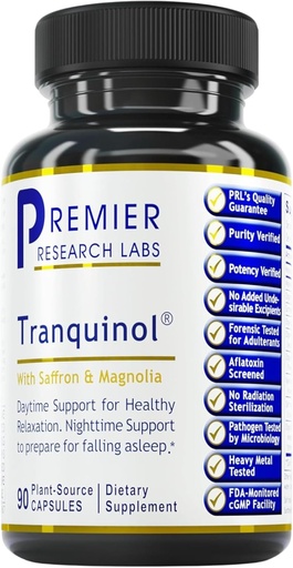 [BRSWYAIDCBYQEG3B] Premier Research Labs Tranquinol - Natural Sleep Aid Supplement for Deep Sleep Support and Calm Mind ¦ Magnesium, Turmeric, Lemon Balm &amp; Saffron Extract - Pure Vegan - 90 Plant-Source Capsules