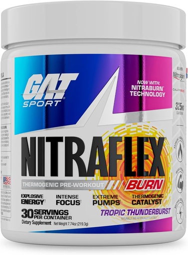 [BRSWYCD4CIIGYFD5] GAT SPORT NITRAFLEX Burn, Pre workout θερμογόνος σκόνη, Tropic Thunderburst, 30 εξυπηρετήσεις