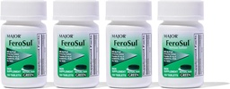 Major Ferosul - Ferrous Sulfate 325mg Tablets with 65mg of Elemental Iron - Iron Supplement for Women, Men - Green - 100 Count (4 Pack)