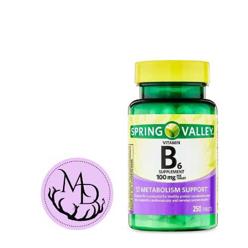 [BRSRAYYHBEARUFIU] Generic Vitamin B6 Supplement Spring Valley, 100 mg, 250 Count + Sticker Dri Store
