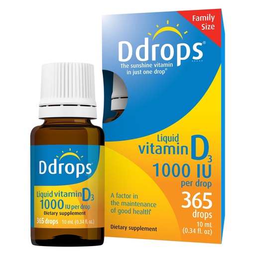 [BRSWIYIAAQGRQGYV] Ddrops Adults 1000IU 365 Drops - Liquid Vitamin D3 Supplement, Supporting Strong Bones & Immune System