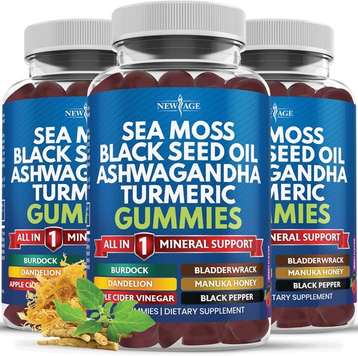 [BRSRAZQHAUFGA3LD] Sea Moss Gummies, Sea Moss, Black Seed, Ashwagandha, Turmeric, Manuka Honey, ACV, Dandelion, Black Pepper, Burdock, Bladderwrack, Vegan- 180 Count
