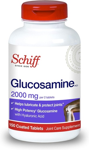 [BRSWIY3RBEHQI2TI] Schiff Glucosamine 2000mg (per Serving) + Hyaluronic Acid Tablets (150 Count in a Bottle), Joint Care Supplement That Helps Support Joint Mobility & Flexibility, Supports The Structure of Cartilage