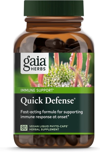 [BRSWGCYFB4HWYFLU] Gaia Herbs Quick Defense - Supplément de soutien immunitaire à action rapide* - Echinacea, Black Elderberry, Ginger & Andrographis - 80 phytocapsules liquides végétaliens (8 jours d'approvisionnement)