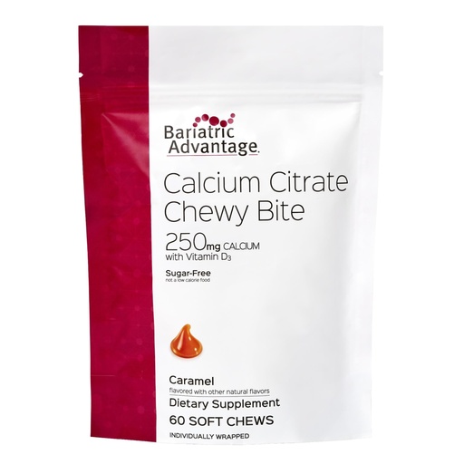 [BRSWIZ3ZB4BQ2FAZ] Bariatric Advantage Calcium Citrate Chewy Bites 250 mg with Vitamin D3 - Chewable Supplement for Bariatric Surgery Patients - Sugar-Free Calcium Chews - Caramel Flavor - 60 Count
