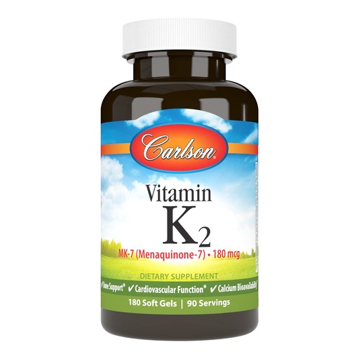 [BRSWGZLRCAMA4ETO] Carlson - Vitamin K2 MK-7 (Menaquinone), 180 mcg, Bone Support, Calcium Bioavailability, K2 Vitamin, Vitamin K-2, 180 Softgels