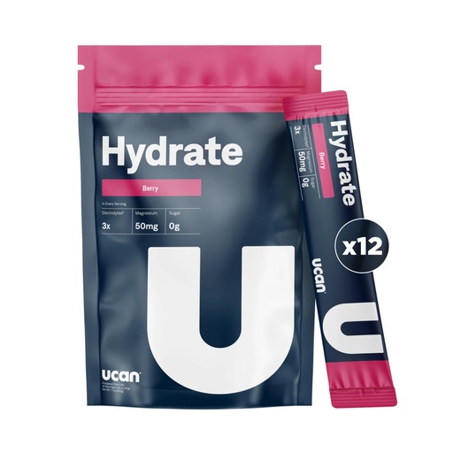 [BRSRA2QKBZYBM3QU] UCAN Hydrate Electrolyte Drink Mix (Berry, 12 Stickpacks) Sugar-Free, Keto-Friendly, Vegan, Non-GMO, Gluten-Free Electrolyte Powder with Potassium & Magnesium for Runners & Athletes