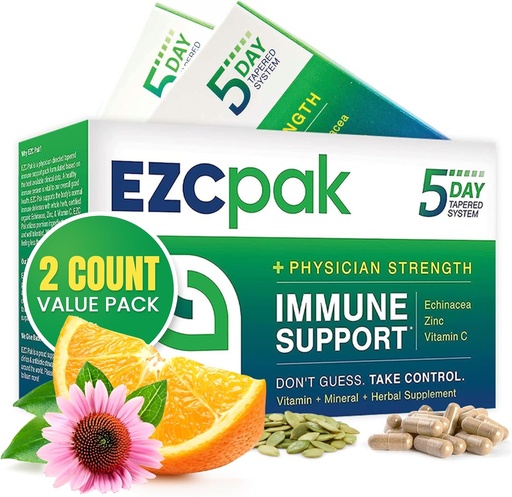 [BRSWKFY4OF6RQCY3] EZC Pak 5-Dag Tapered Immune Support Booster - Vitamine Immune Support Supplement, Echinacea, Zink Vitamine C, Immune Boosters voor Volwassenen - Immune Support Vitaminen (pakket van 2)