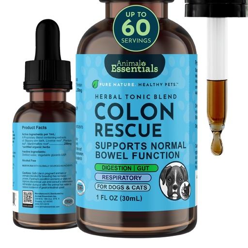 [BRSWIYT3AYDAECIZ] Animal Essentials Colon Rescue for Dogs & Cats - Constipation Relief, Stool Softener with Slippery Elm, Marshmallow Root, Licorice Root - 1 Fl Oz