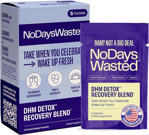 [BRSWGATQCB6A23LA] DHM Detox® - No Days Wasted® - New Look - Dihydromyricetin Supplement, Milk Thistle, Prickly Pear, B Vitamins, Hydration Electrolytes Blend-Take During Evening for Better Next Day and Recovery