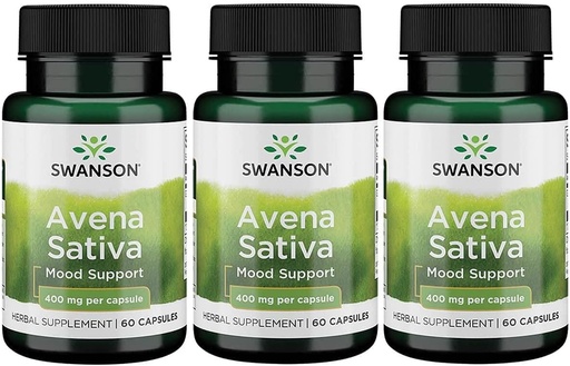 [BRSWKHQZAQNGIEL2] Swanson Tam Spectrum Avena Sativa (Green Oat Grass) - Herbal Təhlükəsizlik Nervous System Health - Daxili Formula Support - (60 Kapsüller, 400mg Hər bir) 3 Pack