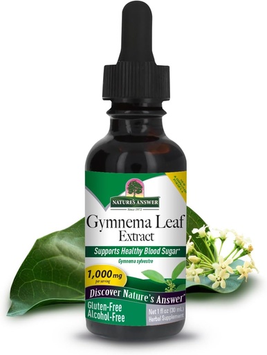 [BRSWIYT3BUMRM232] Nature's Answer Alcohol-Free Gymnema Leaf 1oz Extracto | Gluten-Free | Non-GMO | Vegan | Sen sabores artificiais ou preservativos | Conde único