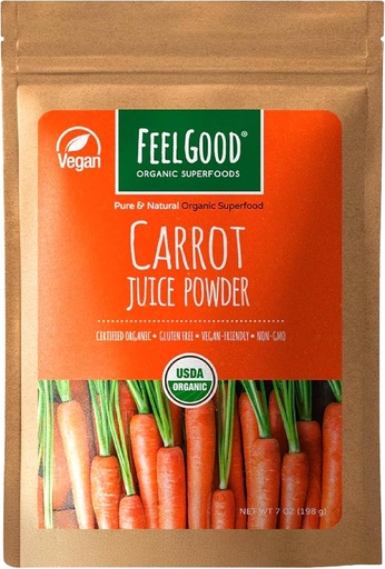 [BRSW2EL6BZ7WOADK] Feel good Superfoods Carrot Juice Powder - 消化、皮肤、眼和免疫支持的保健补充剂 - 含有Beta Carotene和维生素A - 7 oz