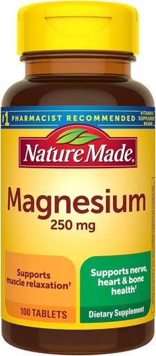 [BRSWKEIDAQIRSDA7] Nature Made Magnesium Oxide 250 mg, Suplementos de Magnesio para Hombres y Mujeres, Apoyo al Musculo, Corazón, Hueso y Salud Nerve, 100 Tabletas, 100 Day Supply