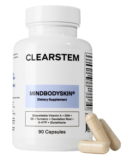 [BRSROFLQCINGKE3U] CLEARSTEM - MINDBODYSKIN Hormonal Acne Supplement (5-HTP) - Natural DIM Supplement - Skin Care Vitamins - Hormone Balance, Antioxidants - Gluten Free, Cruelty Free - 30 Servings, 90 Capsules