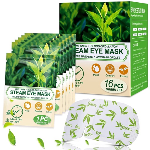 [BRSRMED6O55BMH3U] 16 Packs Steam Eye Masks for Dry Eyes, Green Tea Warm Eye Mask, Relief Eye Fatigue & Puffy Eyes, Moist Heating Compress for Eyes, Self Heated Eye Mask, Disposable Travel Essentials & Relaxation Sets