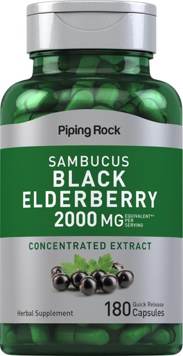 [BRSWYZ34CEFAME33] Piping Rock Black Elderberry Capsules | 180 Count | Sambucus Nigra | Non-GMO, Gluten Free Supplement