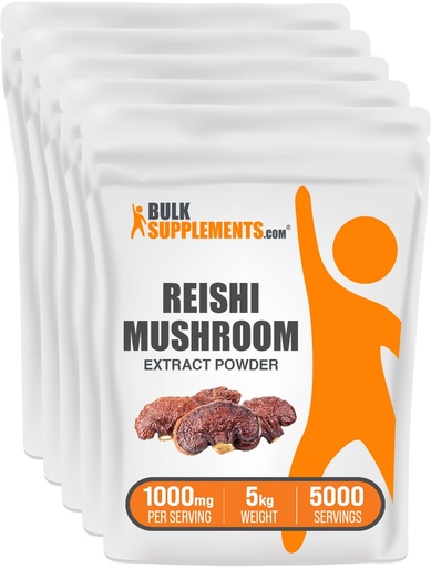 [BRSWKHDQOMAWCAL7] BulkSupplements.com Reishi Mushroom Extract Powder - Reishi Mushroom Powder, Supplement for Overall Well-Being - Gluten Free, 1g per Serving, 1kg (Pack of 5) (11 lbs)