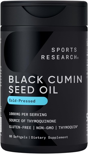 [BRSRMYY3CV5AY2DJ] Sports Research Black Seed Oil 1000mg | Cold Pressed Nigella Sativa Oil with 3% Thymoquinone | Non-GMO, Gluten-Free Supplement - 60 Liquid Softgels for Adults
