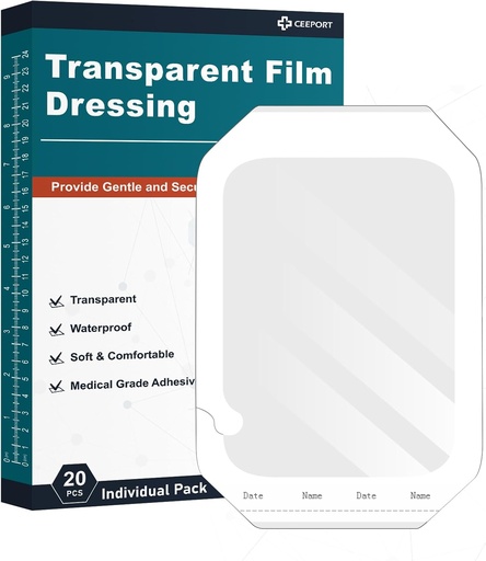 [BRSROAY3O4NROHLJ] Transparante Film Dressing 6' x 8', 20 Packs Waterdichte Wond Bandage Kleef Patches, Wond Cover Patches voor Post Chirurgische Douche, IV Shield, Tattoo Aftercare Bandage