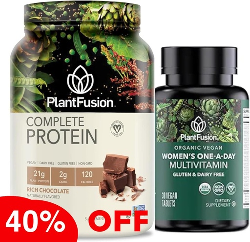 [BRSRAEIQO4NG2CTK] PlantFusion Protein Powder & Organic Women’s Multivitamin Bundle – 21g Plant-Based Protein with BCAAs, Clean Ingredients, & Delicious Flavor Plus 19 Essential Vitamins for Energy, Immunity & Heart Hea