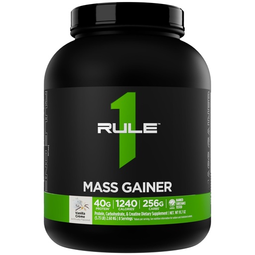 [BRSRMGAHOUNGEADG] Rule 1 Proteins Mass Gainer - High-Calorie Weight Gain Formula with 1,220+ Calories, 250g+ Complex Carb Blend, 40g All-Whey Protein Per Serving (8 Servings, Vanilla Crème)