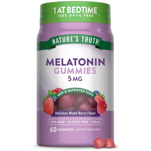 [BRSROYD4DEBRO33B] Nature's Truth Melatonin Gummies 5mg | 60 Count | Mixed Berry Flavor | Vegan, Non-GMO & Gluten Free Supplement