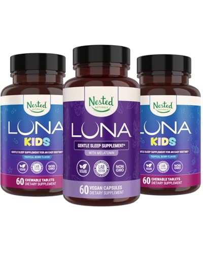 [BRSRAZT6CMJQKD3F] Nested Naturals Luna Kids Sleep Supplement (60 Chewable Tablets) & Luna Natural Sleep Aid (60 Vegan Capsules)