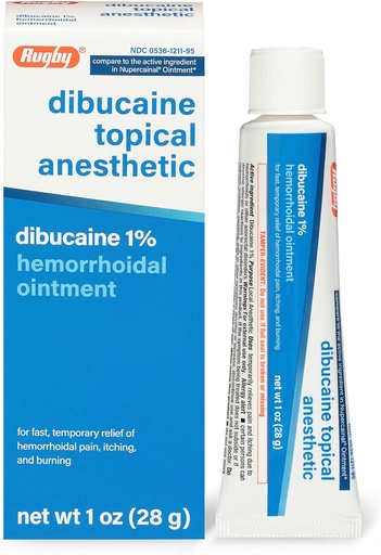 [BRSWYYAOCMDQOA37] Rugby Dibucaine Topical Anesthetic 1% Hemorrhoid Ointment - Pain Relief Cream for Itching and Burning, Hemorrhoid Treatment, Anti Itch Cream 1 Oz (1 Pack)