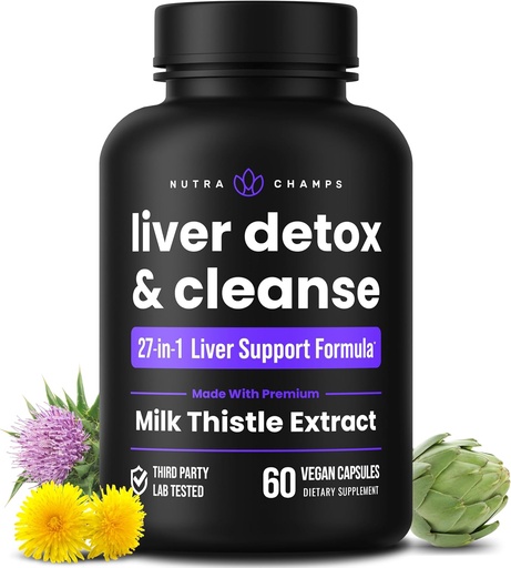 [BRSWGFQPOR7BY23J] NutraChamps Liver Cleanse Detox & Repair Formula, 20+ Herbs: Εκχύλισμα γαϊδουράγκαθου γάλακτος με Silymarin, Artichoke, Dandelion, Chicory Root Powder, συμπλήρωμα χαπιών στήριξης ήπατος, 60 κάψουλες
