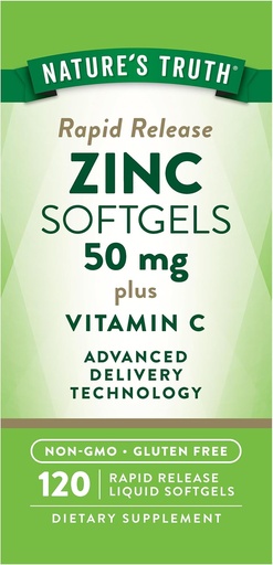 [BRSWYAQEDIHWCH34] Nature's Truth Zinc with Vitamin C | 50mg | 120 Softgels | Non-GMO & Gluten Free Supplement