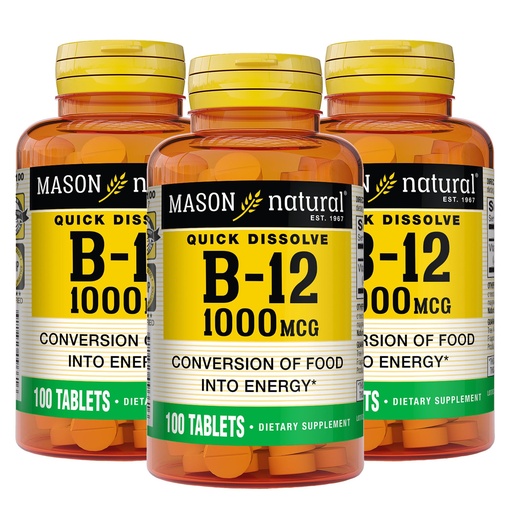 [BRSWIYA7CMGGYGT6] MASON NATURAL Vitamin B-12 1000 mcg Quick Dissolve, 300 Day Supply for Healthy Conversion of Food into Energy (3 Pack)