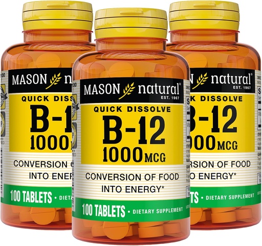 [BRSWIYA7CMGGYGT6] MASON NATUURLIJKE B,12 1000 mcg Quick Solution, 300 Day Supply for Healthy Conversion of Food in Energy (3 Pack)