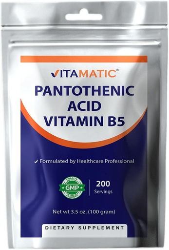 [BRSROBQEBF5QAFD7] Vitamatic Pantothenic Acid Чистий порошок 500 мг на сервірування - 100 грамів - також Called Вітамін B5-200 сервірування