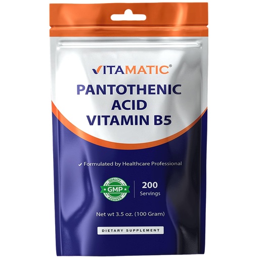 [BRSROBQEBF5QAFD7] Vitamatic Pantothenic Acid Pure Powder 500 mg per Serving - 100 Grams - Also Called Vitamin B5-200 Servings