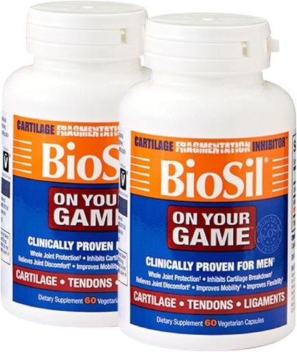 [BRSRMFTQAEJQMETD] Biosil On Your Game - 60 Veggie Capsules, Pack of 2 - with Patented ch-OSA Complex - Increase Collagen Production for Joint Pain Relief, Flexibility & Range of Motion - GMO Free - 60-Day Supply