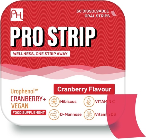 [BRSRAYYOC4PW223U] PROSTRIP® Cranberry+ Urophenol™ Providing 36 mg Proanthocyanidins (PACs) - Added with D-Mannose, Organic Hibiscus, Vitamin D3, B6 & C – 30 Oral Vegan Strips – No Water Needed – by Prowise Healthcare