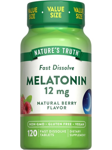 [BRSWYGAFOEJWYFYU] Nature's Truth Melatonin Tablets | 12mg | 120 Count | Natural Berry Flavor | Fast Dissolve | Vegan, Non-GMO & Gluten Free Supplement