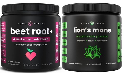 [BRSRA2Y3OYCQOCD2] NutraChamps Beet Root Powder & Lion's Mane Powder. Powerful Circulation & Adaptogen Blends