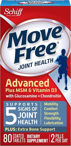 [BRSWIBICPMBQ2DTY] Move Free Advanced Glucosamine Chondroitin MSM Vitamin D3 and Hyaluronic Acid Joint Supplement, 80 Count
