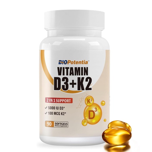 [BRSRA2YZDINA2236] Vitamin D3 K2 (MK7) Softgel Supplement, Vitamin D3 5000 IU & K2 100MCG with MCT Oil Supplement, Immune Support, Bone & Teeth Health, Gluten-Free, Non-GMO|90 Softgels