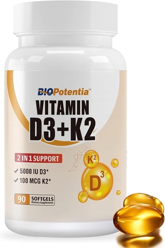 [BRSRA2YZDINA2236] Vitamin D3 K2 (MK7) Softgel supplement, Vitamin D3 5000 IU ' K2 100MCG with MCT Oil supplement, Immune Support, Bone ' Teeth Health, Gluten-Free, Non-GMO-90 Softgels