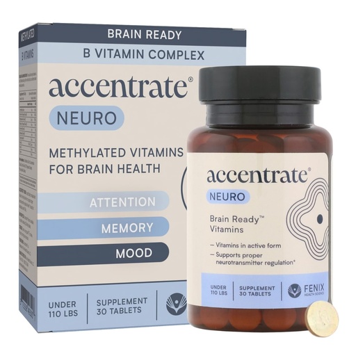[BRSRAAIKBEFRSCT4] Accentrate Brain Supplement for Focus, Attention, Mood | Complete Vitamin B Complex | Brain Health | Methylated Multivitamin w/L-Methylfolate (5-MTHF), Cofactors Methyl-B12 & P5P | MTHFR Supplement
