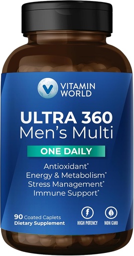 [BRSW2ALQB57WM2D2] Vitamina World Ultra 360 Multivitamin per a Men One Daily, multivitamin de Mines, Herbs i antixidants, Daily suplementaris amb Vitamina A, C, E & Zinc per a l'Energia i Imnene, 90 grups