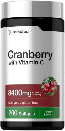 [BRSROZLRCMBWEF3F] Horbäach Cranberry Pills for Women and Men | 200 Softgels | Extract Supplement with Vitamin C | Non-GMO, Gluten Free